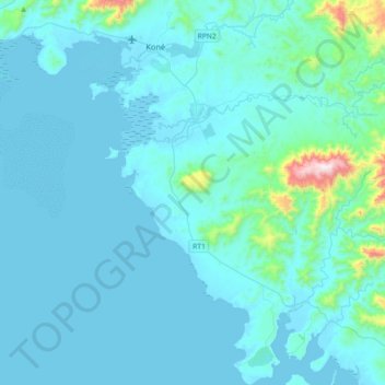 Mappa topografica Pouembout, altitudine, rilievo