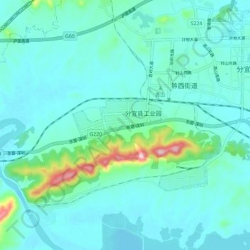 Mappa topografica 分宜县工业园, altitudine, rilievo