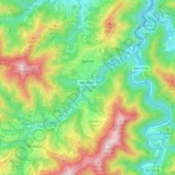 Mappa topografica Igantzi, altitudine, rilievo