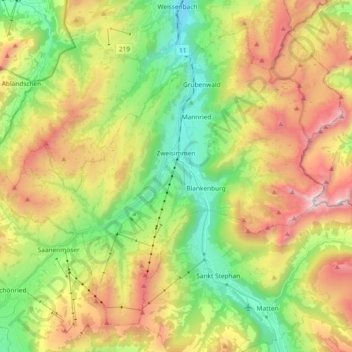 Mappa topografica Zweisimmen, altitudine, rilievo