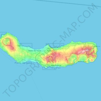 Mappa topografica Ilha de São Miguel, altitudine, rilievo