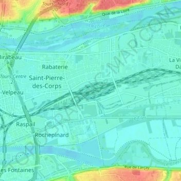 Mappa topografica Saint-Pierre-des-Corps, altitudine, rilievo