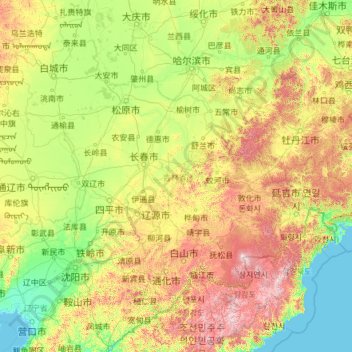 Mappa topografica 吉林省, altitudine, rilievo