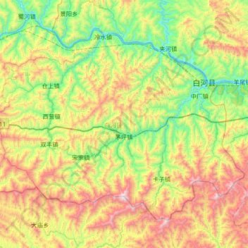 Mappa topografica 白河县, altitudine, rilievo