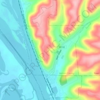 Mappa topografica De Soto, altitudine, rilievo