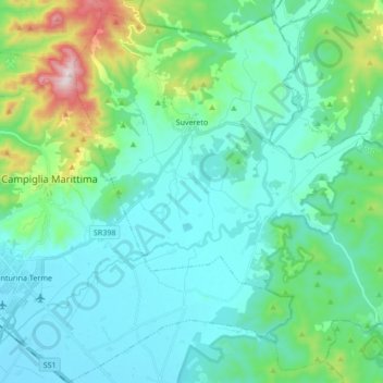 Mappa topografica Suvereto, altitudine, rilievo