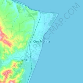 Mappa topografica Cirò Marina, altitudine, rilievo