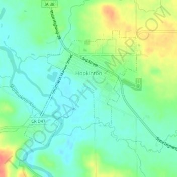 Mappa topografica Hopkinton, altitudine, rilievo