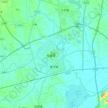 Mappa topografica 襄河镇, altitudine, rilievo