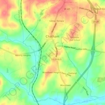 Mappa topografica Chatham, altitudine, rilievo