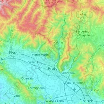 Mappa topografica Prato, altitudine, rilievo