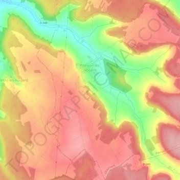 Mappa topografica Poinson-lès-Nogent, altitudine, rilievo