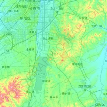 Mappa topografica 南关区, altitudine, rilievo