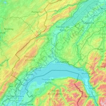 Mappa topografica Vaud, altitudine, rilievo
