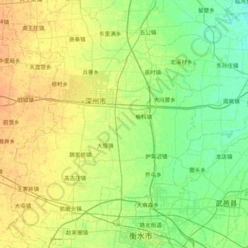 Mappa topografica 深州市, altitudine, rilievo