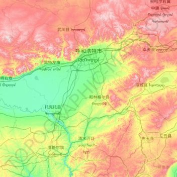 Mappa topografica 呼和浩特市, altitudine, rilievo