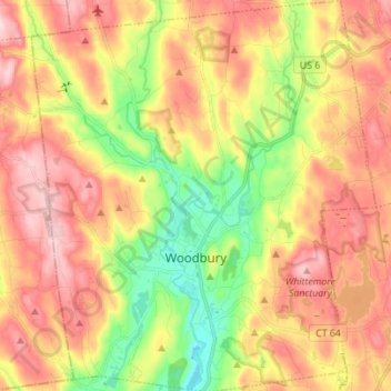 Mappa topografica Woodbury, altitudine, rilievo