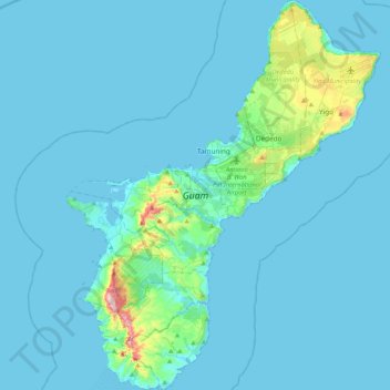 Mappa topografica Guam, altitudine, rilievo