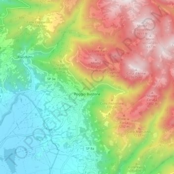 Mappa topografica Poggio Bustone, altitudine, rilievo