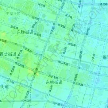 Mappa topografica 东柳街道, altitudine, rilievo