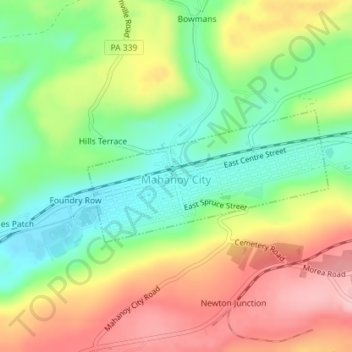 Mappa topografica Mahanoy City, altitudine, rilievo