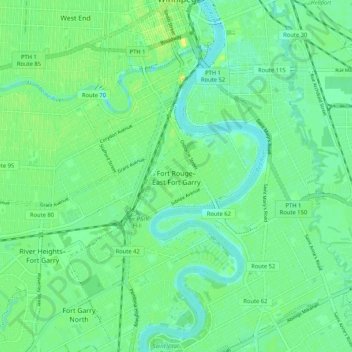 Mappa topografica Fort Rouge–East Fort Garry, altitudine, rilievo