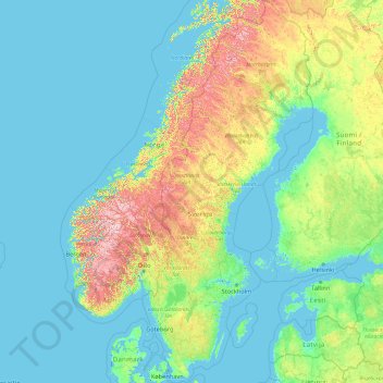 Mappa topografica Svezia, altitudine, rilievo