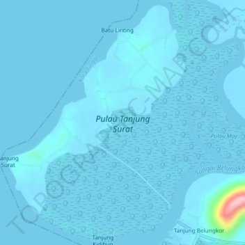 Mappa topografica Pulau Tanjung Surat, altitudine, rilievo