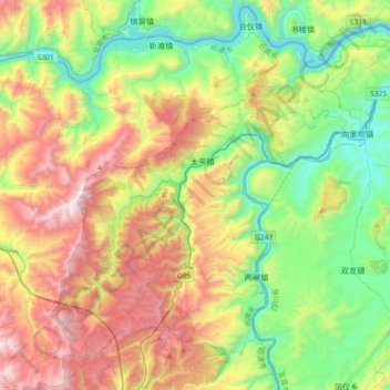 Mappa topografica 水富市, altitudine, rilievo
