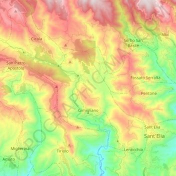 Mappa topografica Gimigliano, altitudine, rilievo