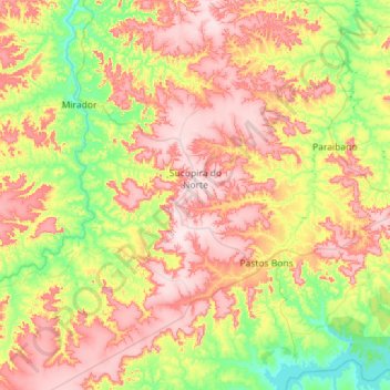 Mappa topografica Sucupira do Norte, altitudine, rilievo