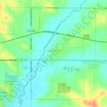 Mappa topografica Manning, altitudine, rilievo