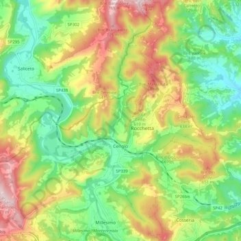 Mappa topografica Cengio, altitudine, rilievo