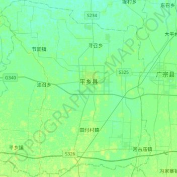 Mappa topografica 平乡县, altitudine, rilievo