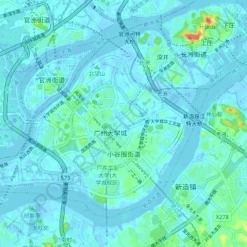 Mappa topografica 小谷围街道, altitudine, rilievo