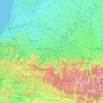 Mappa topografica Pirenei-Atlantici, altitudine, rilievo