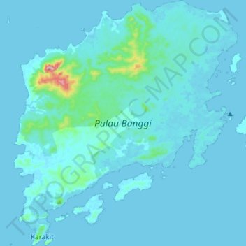 Mappa topografica Banggi Island, altitudine, rilievo