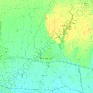 Mappa topografica Romanengo, altitudine, rilievo