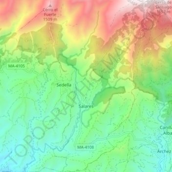 Mappa topografica Salares, altitudine, rilievo
