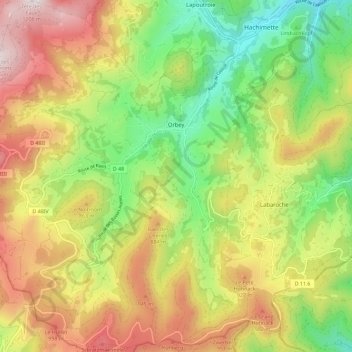 Mappa topografica Orbey, altitudine, rilievo