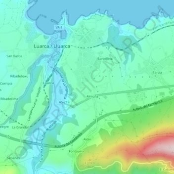 Mappa topografica Luarca, altitudine, rilievo