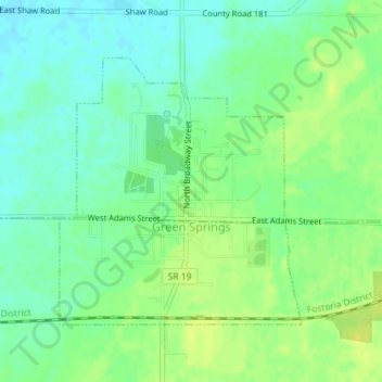Mappa topografica Green Springs, altitudine, rilievo