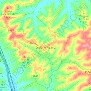 Mappa topografica Orciano Pisano, altitudine, rilievo