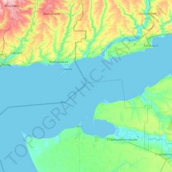 Mappa topografica Таганрогский залив, altitudine, rilievo