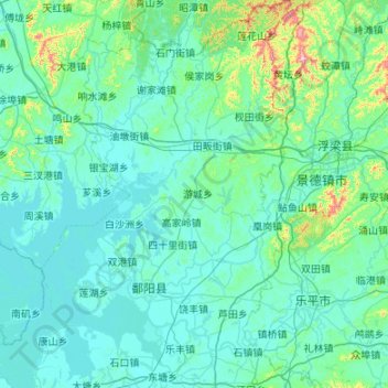 Mappa topografica 鄱阳县, altitudine, rilievo