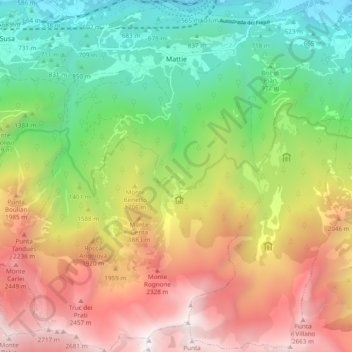 Mappa topografica Mattie, altitudine, rilievo