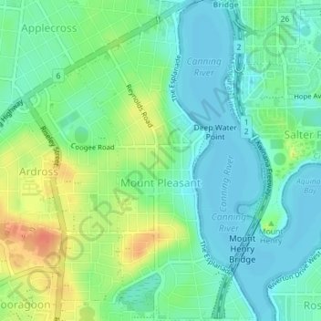 Mappa topografica Mount Pleasant, altitudine, rilievo