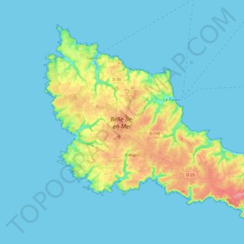 Mappa topografica Belle-Île-en-Mer, altitudine, rilievo