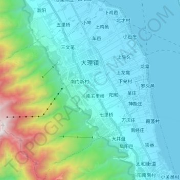 Mappa topografica 大理镇, altitudine, rilievo