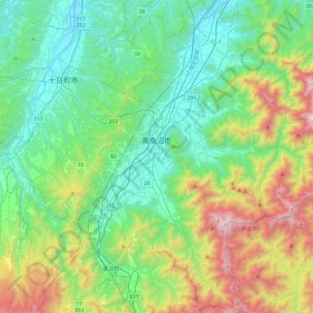 Mappa topografica Minamiuonuma, altitudine, rilievo